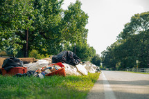 trash along the side of a road 