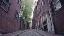 Acorn Street famous cobblestoned street in the Beacon Hill neighborhood, a historic neighborhood in Boston, Massachusetts