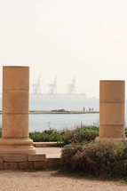 old columns and distant pier 