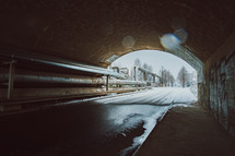 tunnel and snow covered road 