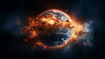 Earth on fire depicting armageddon. 