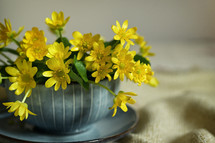 yellow flowers in a mug 