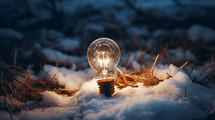 Working lightbulb in the snow. 