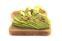 Hot and Spicy Avocado Toast with Toppings Isolated on a White Background