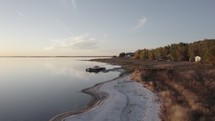 Drone shot of lake shore