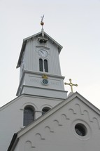 Roofline and steeple of an Icelandic church.