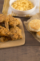 biscuits and Classic Southern Fried Chicken on a Wood Table
