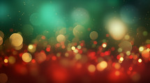 Red, gold, and green Christmas holiday bokeh background. 