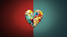 Colorful heart made up from colorful broken pieces. 