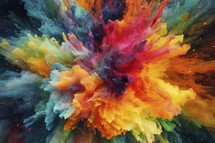 Abstract background. Colorful explosion of powder. Cloud of smoke.