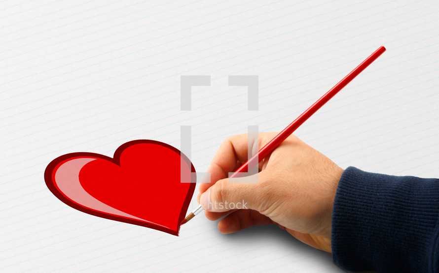 hand painting a red heart 