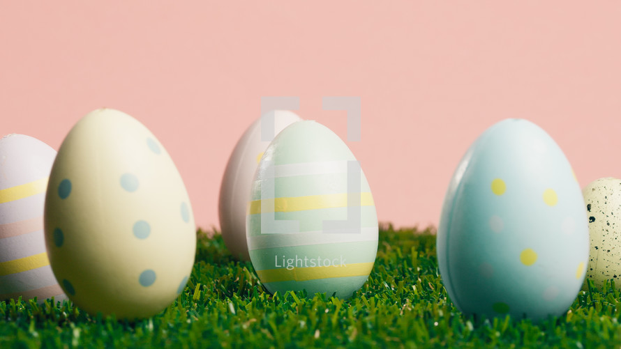 Painted Easter Eggs On Green Grass