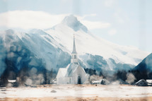 Church in the snow in the mountains