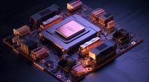 3d rendering of cpu in circuit board. Computer technology concept.