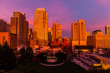 City view at sunset san francisco orange pink sky skyscrapers