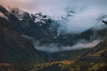 Foggy mountain range in autumn