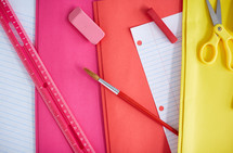 colorful school supply on a desk 