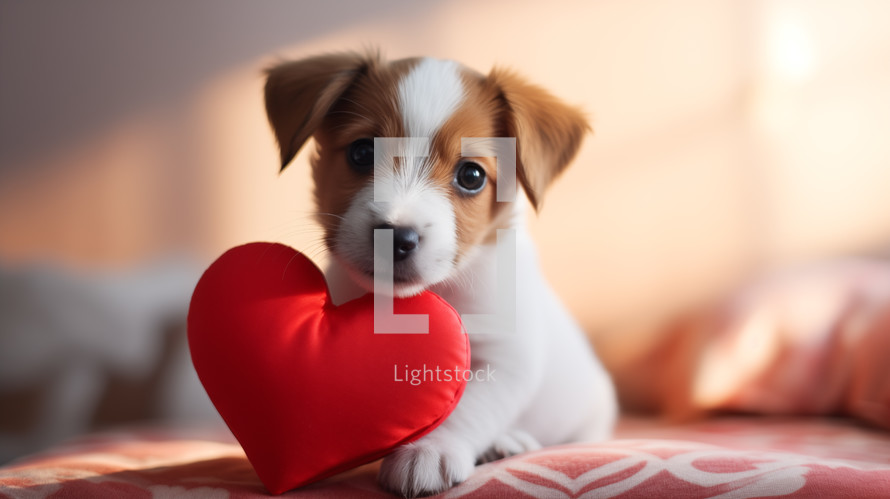 Cute little dog with a red heart.