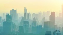 Bangkok City Skyline Thailand Aerial City View Drone Footage over the City. Heavy smog air pollution. Environmental issue of air pollution