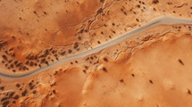 Top view of a path through the desert. 