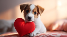 Cute little dog with a red heart.