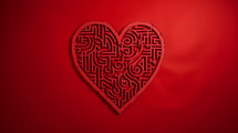 Red maze in the shape of a heart. 