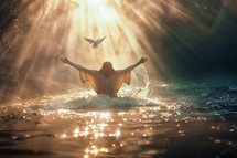 The Holy Spirit descends on Jesus during Baptism