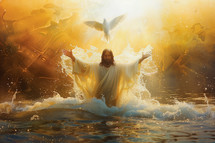 The Holy Spirit descends on Jesus during Baptism painting