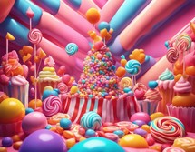 Abstract and fantastic background of colorful candies. Geverative AI.