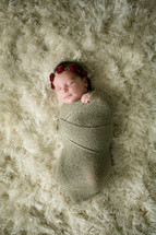 a swaddled newborn baby 