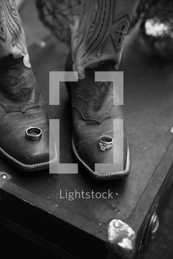 wedding bands on cowboy boots
