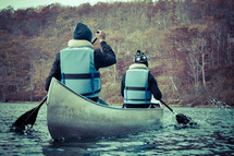 paddling in a canoe 