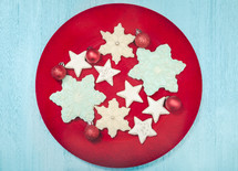 Christmas cookies on a red plate 