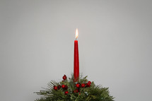 red Christmas candle against a white background 