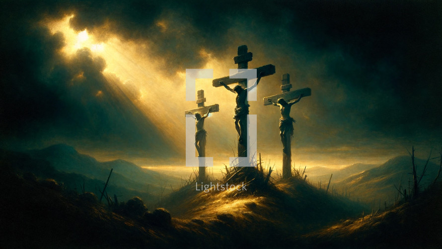 3 crosses upon calvary at nightfall
