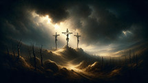 The three crosses upon calvary far away