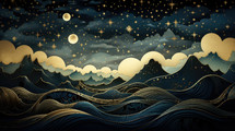 Modern nativity Christmas illustration background with a vast night sky.