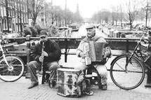 street musicians in a city 