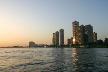 skyscrapers along the shore of the Nile River