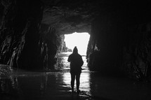 standing in a sea cave in Tasmania 