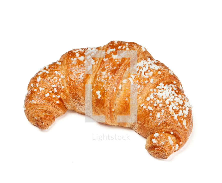 One fresh croissant isolated on white background.