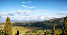 Typical Tuscan natural landscape with hills and vegetation.
