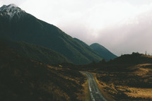A road through mountains.