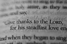 give thanks to the Lord highlighted in a Bible