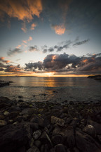 sunset and rocky shore 