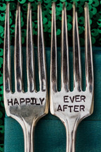"Happily Ever After" inscribed on forks