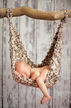 Infant lying in hammock