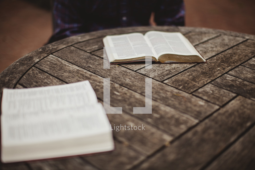 open Bibles on a table at a bible study