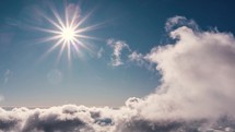 Beautiful Clouds time lapse in blue sky with sun and sunbeam in sunny summer time lapse

