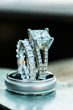 Wedding rings man woman bride groom diamond square solitaire engagement 